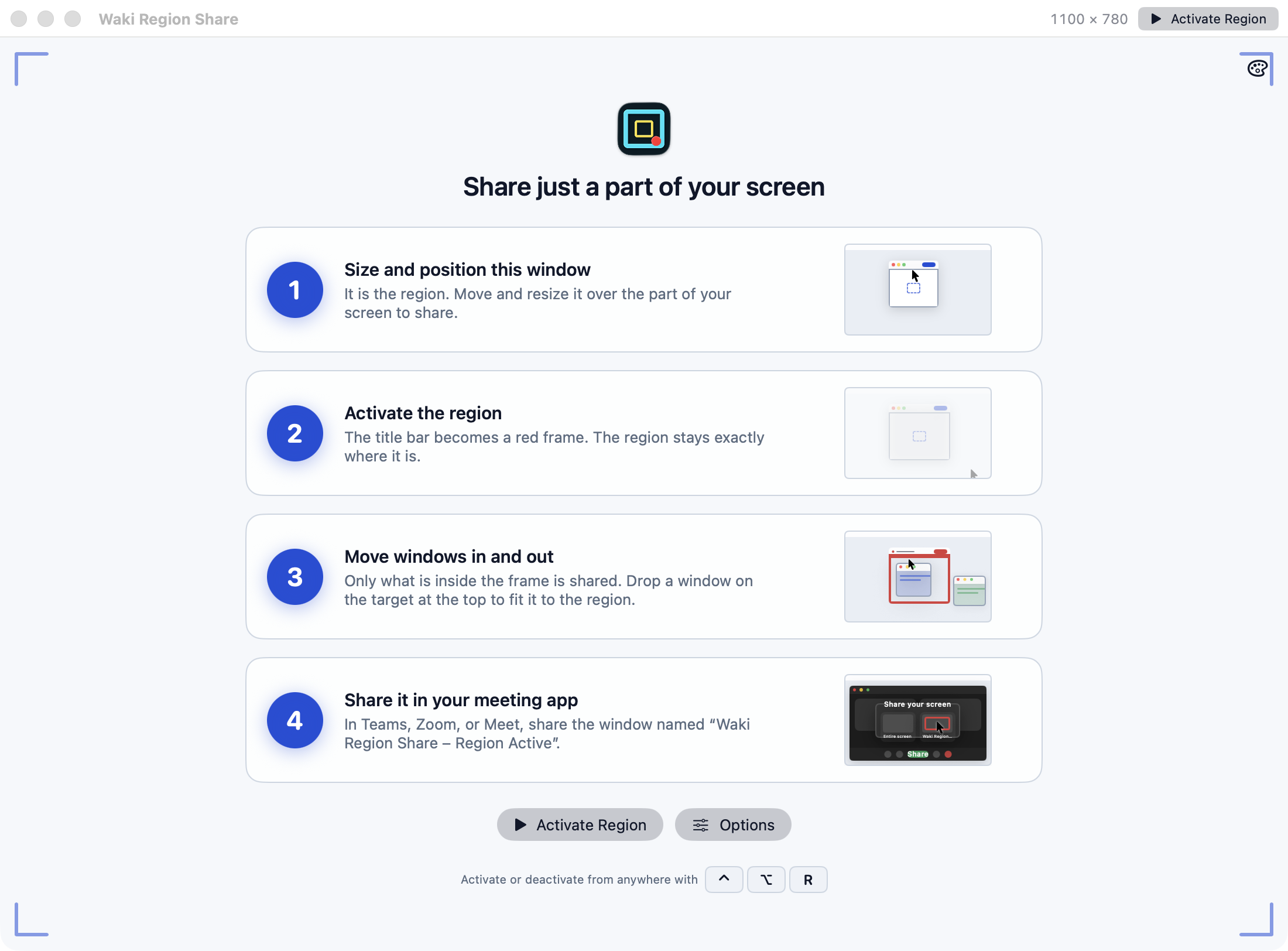 Waki Region Share · The window is the region; activate it and share it